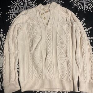 Gymboree Cream Cable Knit V-Neck Button Collar Sweater